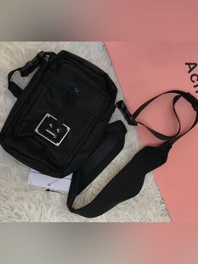 Acne Black Nylon Crossbody with Metal Plate Detail
